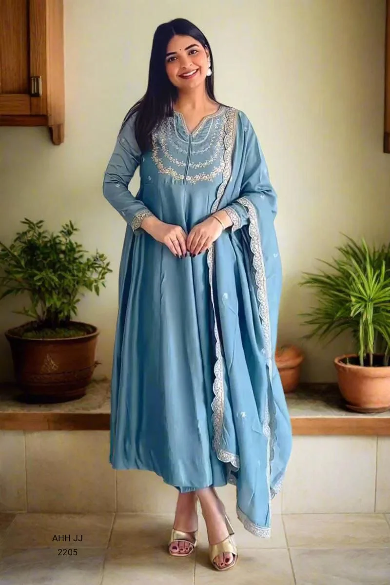 Sky Blue Designer Anarkali Dress with Dupatta